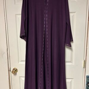 Elegant Purple Long Abaya with rhinestones accent trims